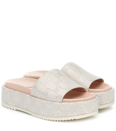 silver gucci platform slides|Gucci platform slides price.